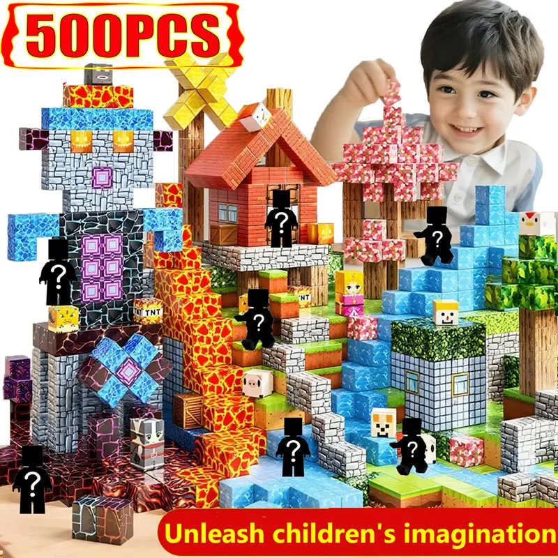 10-500PCS 자기 빌딩 블록 자석 세트 벽돌 미니 세계 STEM 건설 DIY 교육 완구 어린이를위한 생일 선물