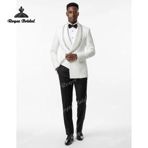 투피스 더블 브레스티드 남성 웨딩 수트 크리스탈 파티 이브닝 수트 클로저 칼라 맞춤형 핏 코스튬 옴므 마리아쥬