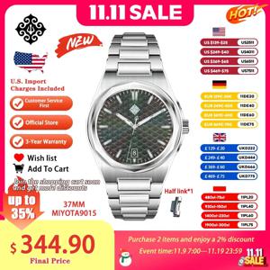 IX&DAO 2025 신제품 37mm 워리어 남성용 오토매틱 기계식 시계 미요타 9015 무브먼트 사파이어 스테인리스 스틸 방수 10Bar BGW