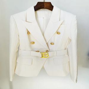 HIGH STREET 최신 2024 디자이너 자켓 여성용 더블 브레스트 라이온 버튼 모노그램 자카드 벨트 블레이저