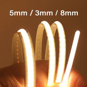 5V 12V 24V COB LED 스트립 빛 320 480 384 528 LED 유연한 테이프 5mm 3mm 8mm PCB 따뜻한 자연 흰색 고밀도 선형 조명