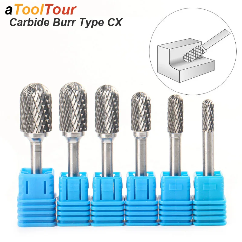 텅스텐 카바이드 로터리 파일 버 스타일 C 볼 코 실린더 6mm 1/4 생크 금형 조각 도구 싱글 컷 밀링 커터 금속