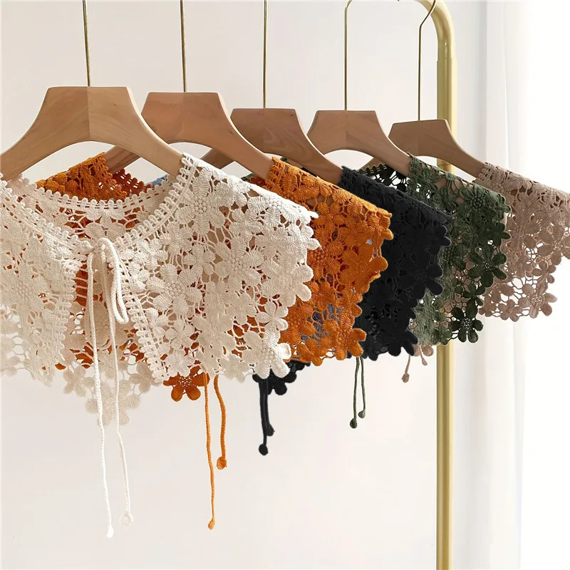 레트로 미니 케이프 숄 랩 장식, 넥 러프 레이스 원단 목걸이, 분리형 라펠 하프 셔츠, 가짜 칼라