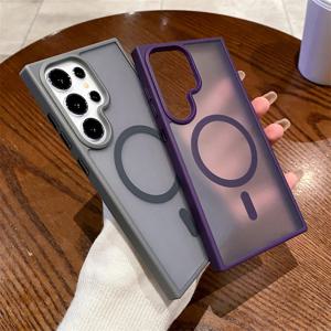 삼성 갤럭시 S25 S24 S23 S22 S21 울트라 플러스 매트 충격 방지 클리어 하드 뒷면 커버에 대한 Magsafe 자기 무선 충전 케이스