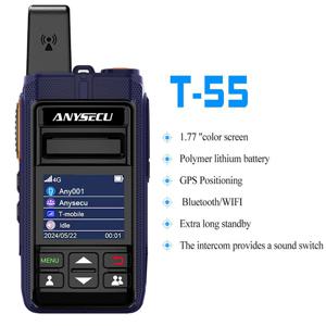 ANYSECU T-55 4G 네트워크 라디오 안드로이드 5.1 LTE/WCDMA POC 워키토키 T55 Zello 또는 Real-ptt 또는 GLOBAL-PTT와 호환 가능