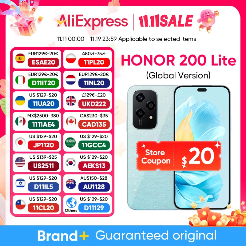 HONOR 200 라이트 5G 스마트폰 글로벌 버전, MediaTek Dimensity 6080 108MP 메인 카메라, 4500mAh 배터리, 6.7 인치 AMOLED 디스플레이, 신제품