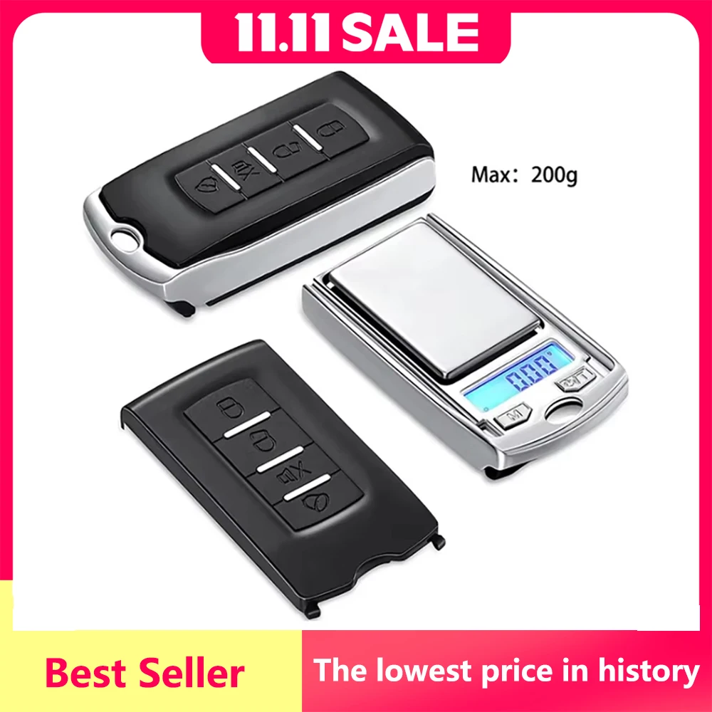 Protable 200g/100g 0.01g 정밀 휴대용 자동차 키 모양 LCD 디스플레이가있는 미니 디지털 포켓 전자 그램 규모