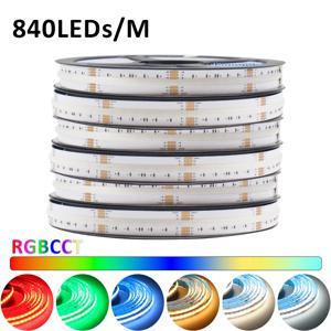 5m COB RGBCCT LED 스트립 DC 24V 840LED/M RGB CCT WW CW 유연한 Led 스트라이프 네온 테이프 리본 램프 6 핀 12mm 룸 장식