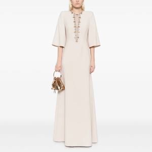 우아한 웨딩 하객 원피스 샴페인 크리스탈 O넥 인어 격식 있는 파티 가운 여성용, 2025 3/4 소매 트럼펫 이브닝 원피스