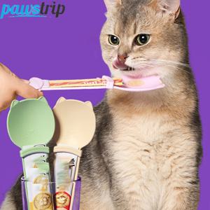 2PCs 고양이 스트립 짜기 숟가락 고양이 스트립 피더 Lickable 젖은 고양이 치료 애완 동물 액체 스낵 먹이 도구 고양이 피더 애완 동물 용품