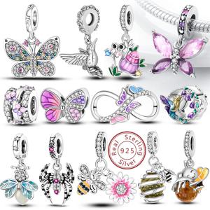 원래 매력 비즈 Pendan 925 스털링 실버 반딧불 꿀벌 나비 Hummingbird 매력 팔찌 매력 여성 보석 선물