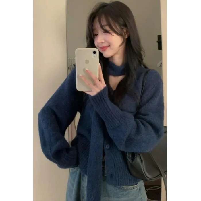 시크 빈티지 브이넥 긴팔 부드럽고 아늑한 니트 재킷 싱글 버튼 다용도 슬림핏 아우터웨어 가을 출퇴근용