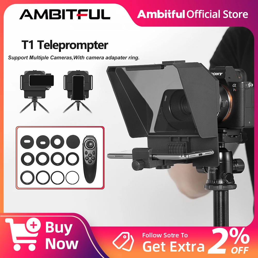 Pronstoor  앰비티풀 휴대폰 및 DSLR 레코딩 미니 텔레프롬프터, 휴대용 인스크라이버 모바일 텔레프롬프터, 리모컨 포함 아티팩트 비디오