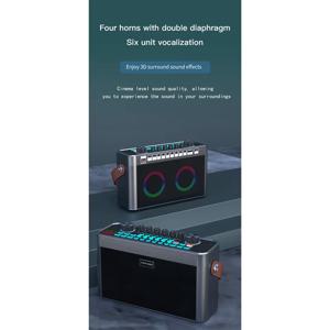 B21B 머신 홈 KTV 통합 RGB 사운드 가라오케 휴대용 BT 무선 사운드 카드 스피커 (2개의 무선 마이크 포함)