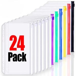 2-24Pcs 클리어 A6 6 홀 바인더 포켓 방수 PVC 주최자 현금 예산 봉투 노트북 플래너 용 지퍼 바인더 파우치