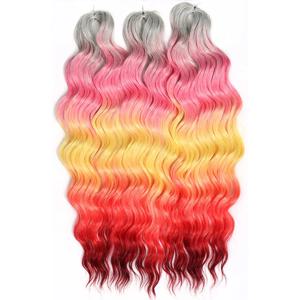 노블 24인치 합성 헤어 워터 웨이브 브레이딩 헤어 익스텐션 옴브레 레인보우 컬러 딥 웨이브 컬 트위스트 크로셰 헤어 익스텐션