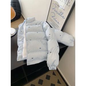 여성 겨울 탑 자켓 코튼 코트 스트라이프 보우 두꺼운 따뜻한 빈티지 단순 편안한 레저 패션 새로운 틈새 다목적