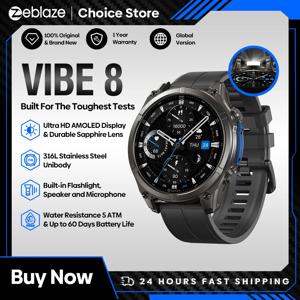 새로운 Zeblaze VIBE 8 AMOLED 디스플레이 내장 손전등 Smartwatch 사파이어 렌즈 통화 보내기/수신 HR/BP 모니터링 스마트 시계