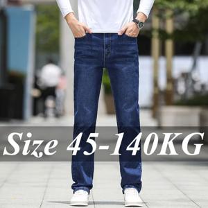플러스 사이즈 남성용 청바지 40 42 44 46 비즈니스 캐주얼 팬츠 스트레치 바지 클래식 블루 데님 팬츠 남성용 루즈 스트레이트 의류