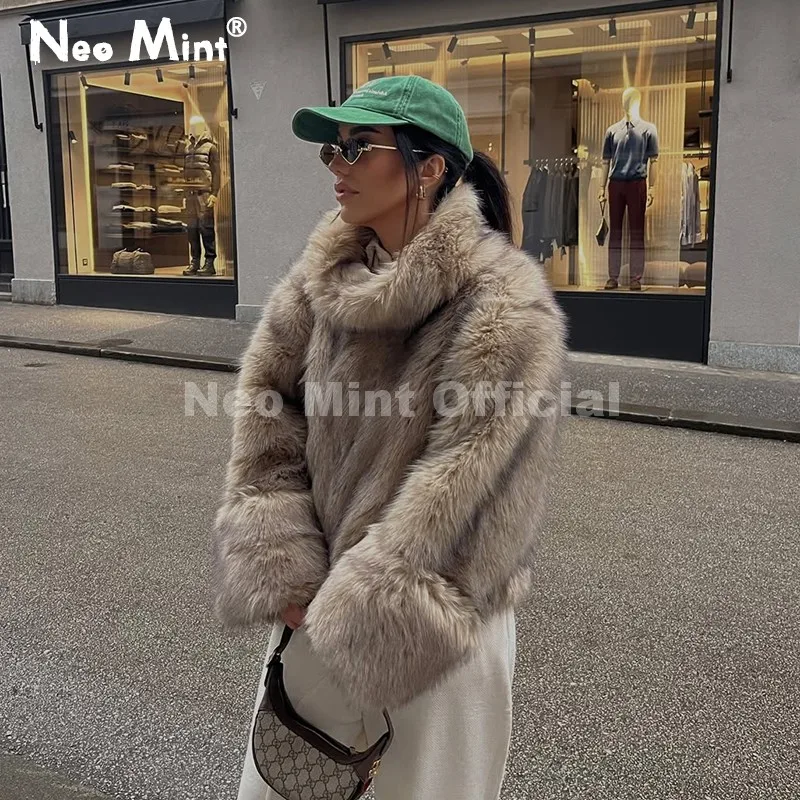 네오 민트 뉴 블로거 패션 2025 가을 겨울 인조 모피 풀오버 여성 인조 여우털 재킷 코트 시크 스트리트 걸스 두꺼운 점퍼