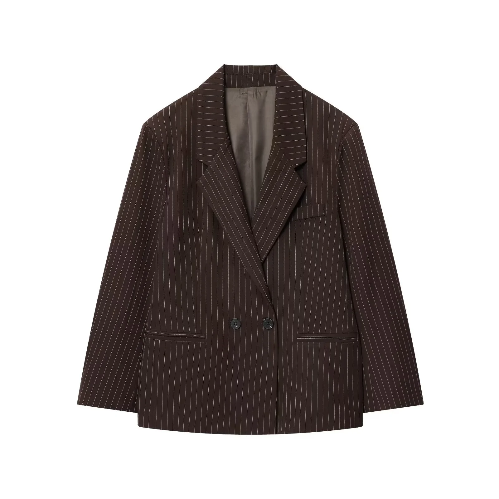 가을 신상 여성 캐주얼 패션 기품 있는 심플 루즈핏 핀스트라이프 긴팔 수트 재킷