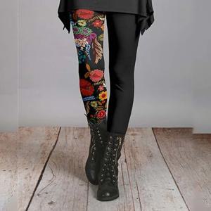 여성용 식물 프린트 편안한 레깅스 스트리트웨어 캐주얼 신축성 있는 허리 편안한 야외 휴가용 레깅스