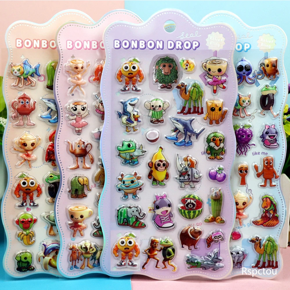 이탈리아 브레인로트 3D 입체 스티커 텅텅텅 사후르 재미있는 동물 버블 데칼 장난감 방수 귀여운 DIY 폰 다이어리