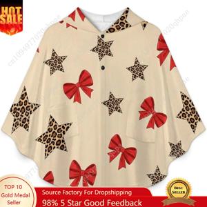 아늑한 플란넬 담요 스웨터, 레드 리본 레오파드 스타 포켓이 있는 오버사이즈 후드티는 어린이와 청소년을 위한 제품입니다.