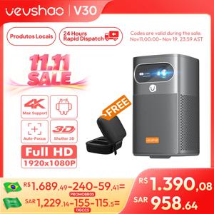 Vevshao V30 3D 미니 프로젝터 시네마 스마트 안드로이드 와이파이 휴대용 1080P 홈 시어터 비디오 LED DLP 프로젝터 배터리 포함