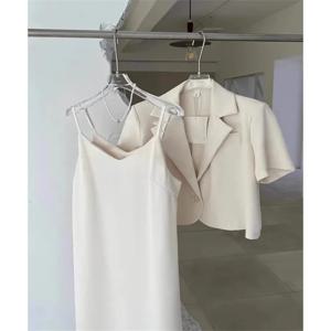 패셔너블한 반팔 수트 세트 드레스 여성용 여름 우아한 폴로 칼라 투피스 세트 스트랩 드레스 리틀 블랙 드레스