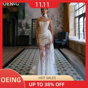 OEING 화이트 레이스 무도회 원피스, 섹시한 환상 스트랩리스 본 코르셋, 이벤트 가운, 분리형 기차, 웨딩 파티 원피스 맞춤형