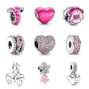 925 솔리드 실버 핑크 시리즈 나비 꽃 하트 친구 사랑 엄마 비즈 맞는 원래 유럽의 매력 팔찌 쥬얼리