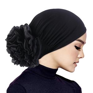 여성 Hijabs Turban 큰 꽃 탄성 천 헤어 밴드 모자 비니 숙녀 이슬람 솔리드 탈모 스카프 모자 헤어 액세서리