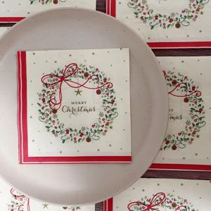 2 겹 크리스마스 꽃 화환, 메리 크리스마스 인쇄 종이 냅킨, 컬러 종이 플레이스매트 파티 냅킨, 10 개, 20 개, 33x33cm