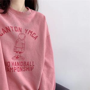 한국 스타일 만화 문자 프린트 라운드 넥 후디 여성용 루즈핏 슬림핏 탑 가을 겨울 신상품 소형 사이즈