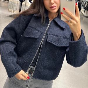 HXAO 여성 겨울 트위드 자켓 여성 코트 가을 스웨이드 데미 시즌 양털 자켓 여성용 지퍼 코트 2024 겉옷