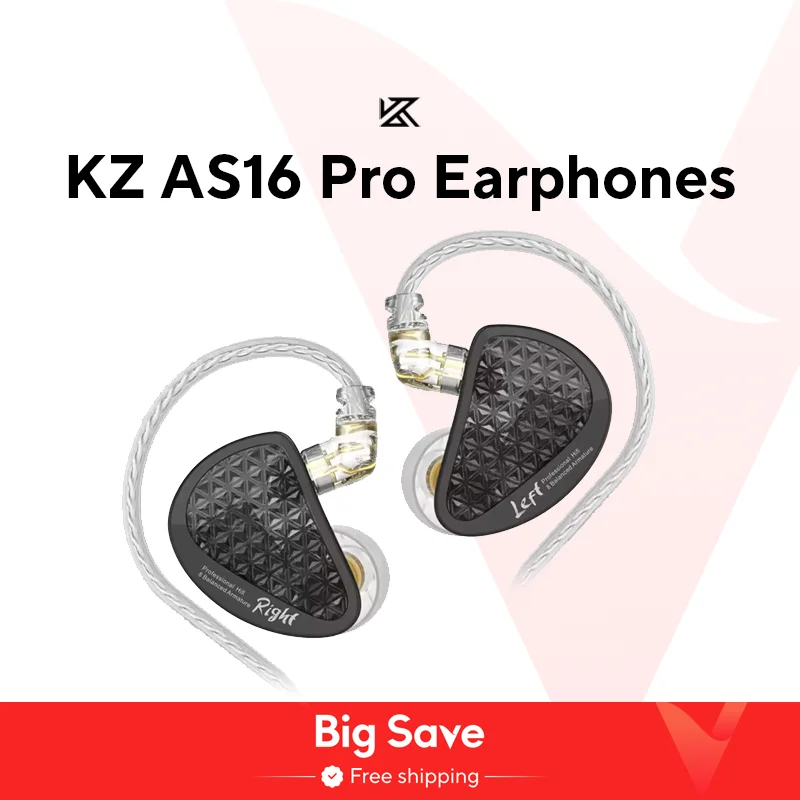 KZ AS16 프로 인이어 이어폰, 16BA 밸런스드 아마추어 하이파이 베이스 모니터 헤드폰, 노이즈 캔슬링 이어버드, 스포츠 헤드셋