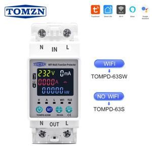 TOMZN 2P 63A 110V 220V TUYA WIFI 스마트 스위치 Kwh 미터링 회로 차단기 타이머(전압 전류 및 누설 보호 기능 포함)