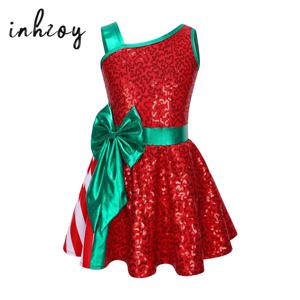 여아용 스팽글 줄무늬 투투 댄스 원피스 피겨 스케이팅 원피스, 크리스마스 파티 나비 매듭 캔디 케인 코스튬 레오타드 댄서