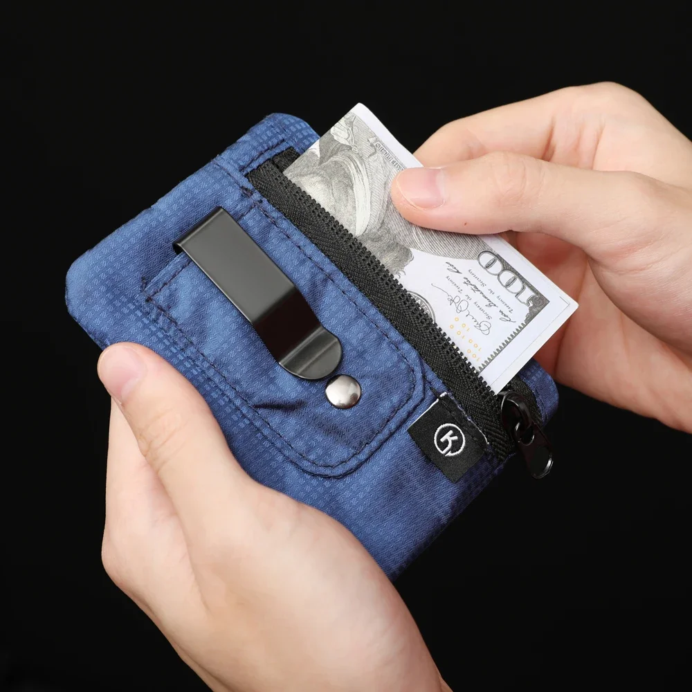 1PC 미니 동전 지갑 지퍼 & 벨트 클립이있는 간단한 패브릭 주머니 현금 및 동전 용 비 땋은 RFID 차단 돈 가방 주최자