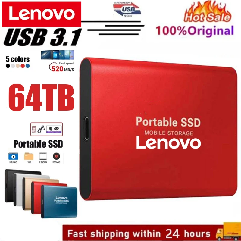 Lenovo 외장형 하드 드라이브 휴대용 SSD 1TB 2TB 외장형 모바일 하드 디스크 32TB USB 3.1/Type-C 노트북 MAC용 솔리드 스테이트 디스크