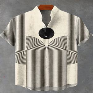 하와이안 린넨 셔츠 남성용 3D 프린트 여름 루즈핏 하와이안 탑 캐주얼 반소매 라펠 셔츠 남성용 스타일