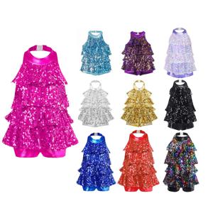 키즈 홀터 반짝 이는 스팽글 발레 댄스 Shorty Unitard 드레스 소녀 모던 재즈 라틴 삼바 룸바 차차 댄스 공연 의상