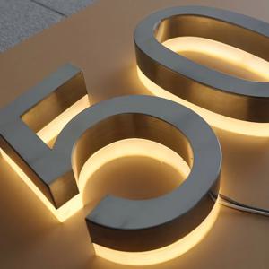 맞춤형 LED 주택 번호 백라이트 3D 금속 간판 글자 (사업장 매장 방수 주택 번호 야외 간판용)