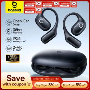 Baseus Eli 2i Fit 오픈 이어 이어폰 진정한 무선 Bluetooth 6.0 이어 후크 헤드폰 IPX5 방수 스포츠 이어 버드베이스 부스트