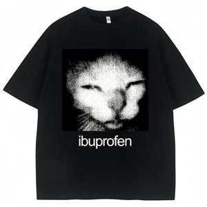 빈티지 재미 있은 Ibuprofen 고양이 Meme 그래픽 T 셔츠 남성 여성 유머 패션 T 셔츠 대형 캐주얼 streetwear 티셔츠