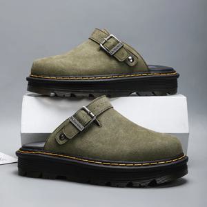 남녀공용 발가락 덮개가 있는 두꺼운 굽의 블리커스 스타일 신발, 안티퍼 가죽 소재로 편안하고 통기성 좋은 캐주얼 슈즈