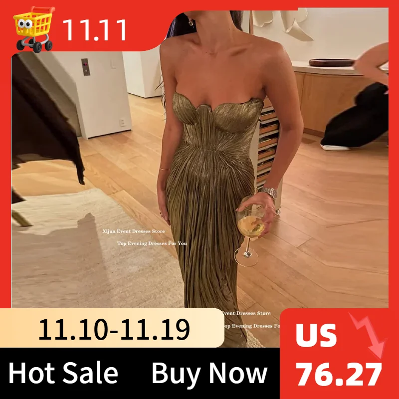 Xijun 모던 머메이드 이브닝 드레스 민소매 스위트하트 롱 프롬 드레스 사우디 아라비아 정장 주름 프롬 가운 맞춤 제작