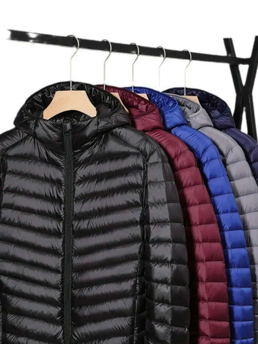 남성용 경량 후드 다운 코튼 재킷 캐주얼 가을 겨울 아우터 얇은 휴대용 폴리에스터 섬유 충전 롱 지퍼