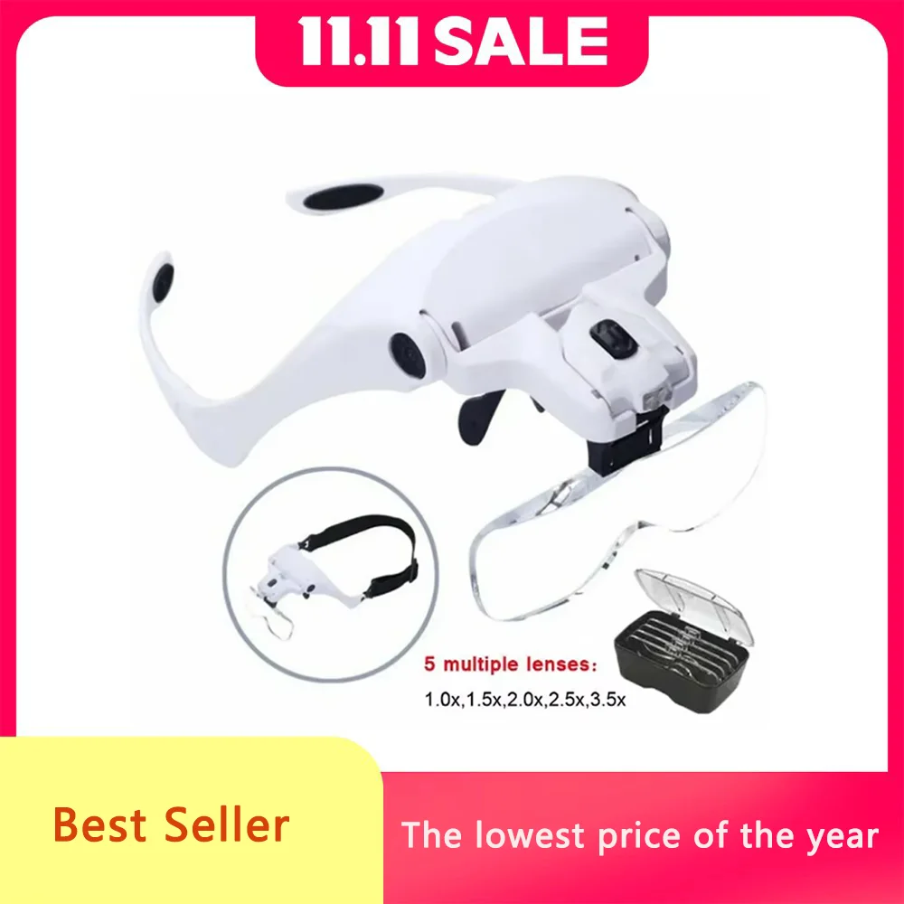 뜨거운 판매 돋보기 LED 라이트 헤드 루페 보석상 시계 5 렌즈가있는 밝은 돋보기